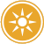 A sun symbol in the middle of an orange circle.
