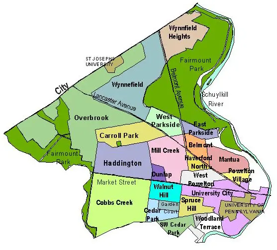 A map of the metropolitan area with all of its boroughs.