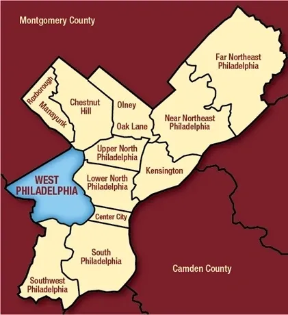 A map of the west philadelphia area.